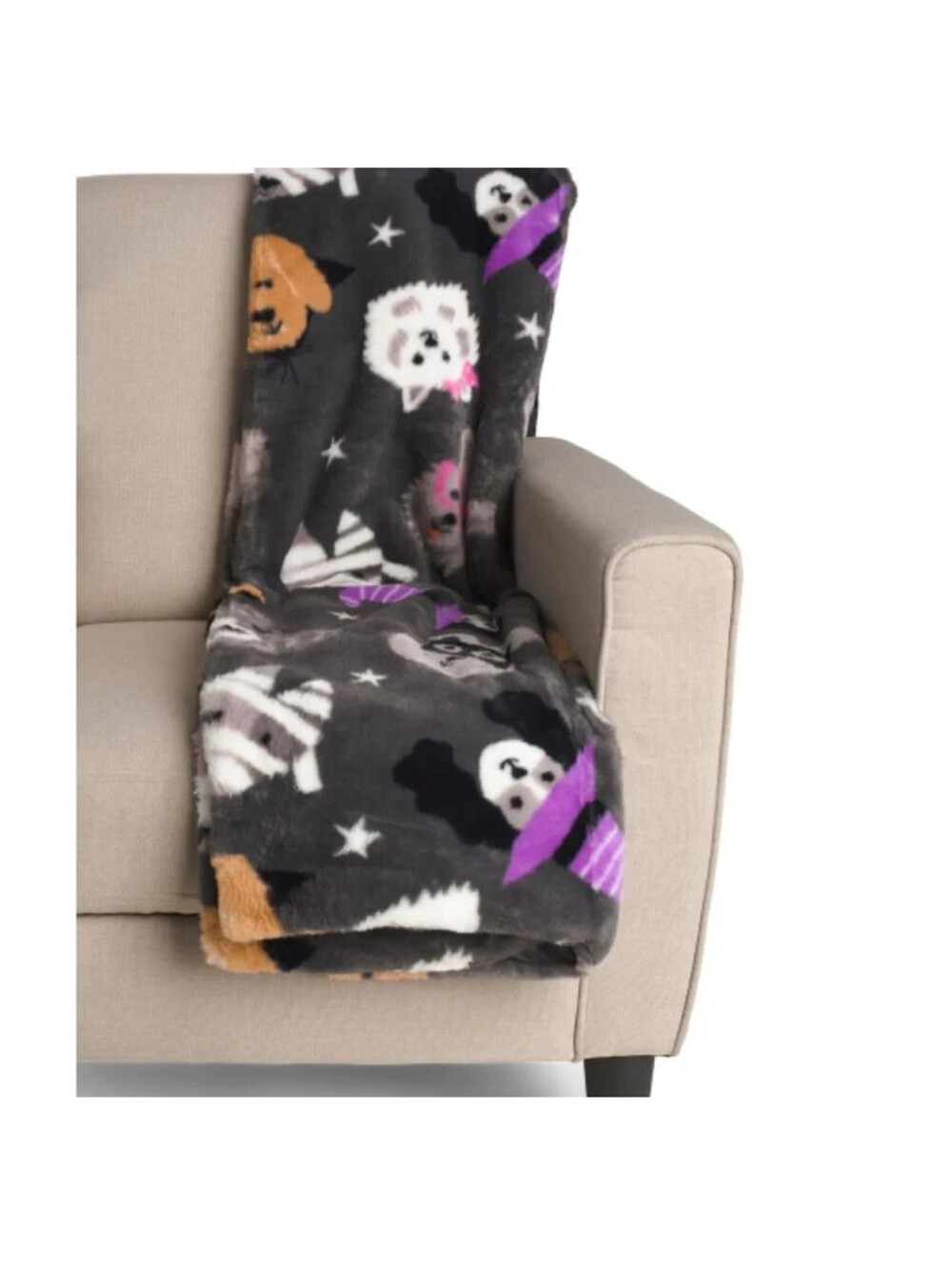DOGTOBER FRIENDS KODA HALLOWEEN DOGS CATS PLUSH THROW BLANKET 50X70 GREY NWT
